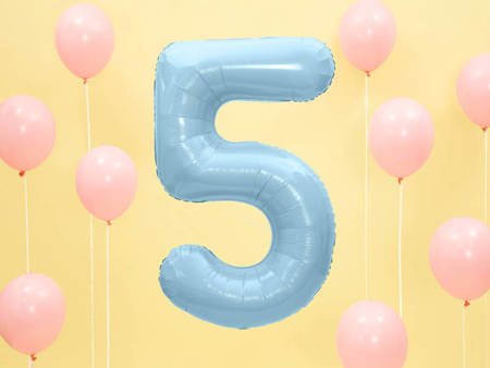 The number 5 Foil balloon, 86cm, light blue