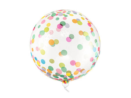 Transparent balloon, round crystal BOBO with color confetti, 40cm