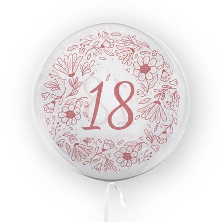 Transparent balloon with print flowers, 18th birthday 45cm