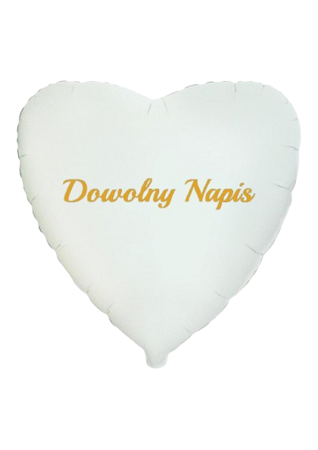 White, heart-shaped foil balloon with a custom message