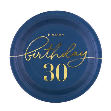 aper plate Happy Birthday 30, navy blue 18cm 6pcs.