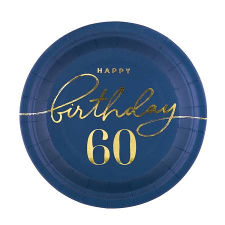 aper plate Happy Birthday 60, navy blue 18cm 6pcs.