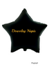 Black, star-shaped foil balloon with a custom message