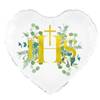 First Holy Communion IHS foil balloon, eucalyptus 45 cm