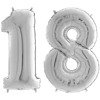 Foil Balloons Birthdays 18 digits, Silver GRABO 102cm, set at eighteen
