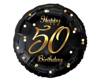 Foil balloon Happy 50 Birthday, black golden print, 46 cm