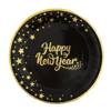 Round plate black, happy new year 18 cm