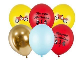 Ballons Latex Happy Birthday, Auto 30cm, 6 Stück