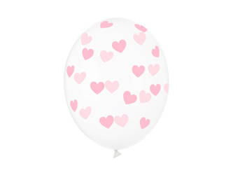Transparente Ballons mit rosa Herzen, 30 cm, 6 Stück