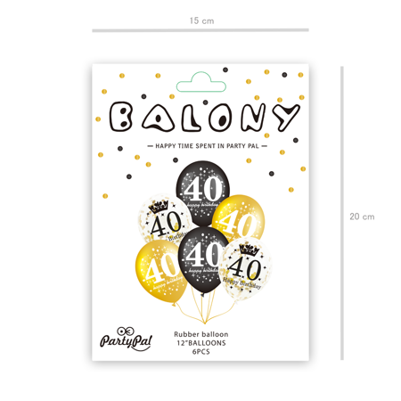 Ballonset für den 40. Geburtstag, Schwarz und Gold, 30 cm, 6 Stk.