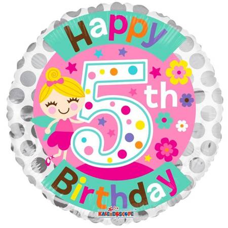 Folienballon Happy Birthday 5. Geburtstag, Fee 46 cm