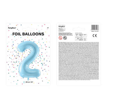 Folienballon Zahl 2, 86 cm, hellblau