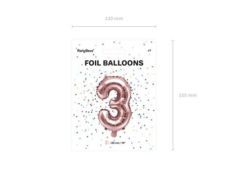 Folienballon-Zahl '3', 35cm, Rosegold