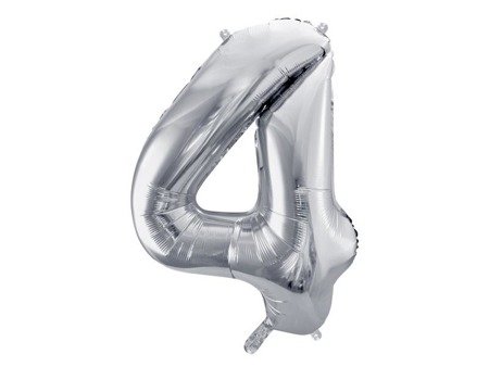 Folienballon Zahl 4, 86 cm, Silber