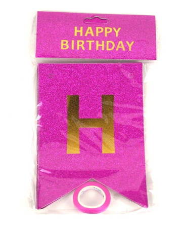 Girlande - HAPPY BIRTHDAY-Banner, Holo-Fuchsia