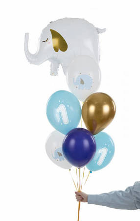 Latexballons Ein Jahr Elefant, pastellblau 30 cm, 6 Stk