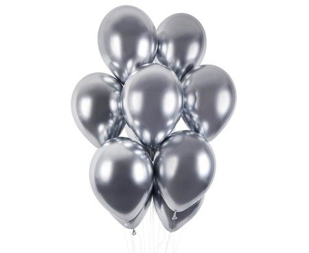 Latexballons, Silber Chrom, 33 cm, 50 Stück