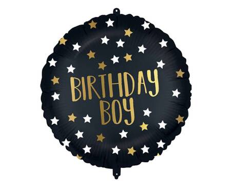 Runder Folienballon "Birthday Boy" in Schwarz und Gold. 46 cm