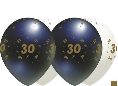 Schwarze Latexballons mit "30", 30cm, 50 Stk.