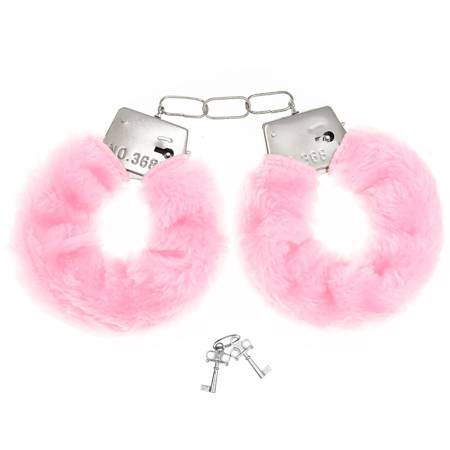 Silberne Handschellen mit rosa Pelz, 2 Schlüssel