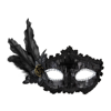 Maska karnawałowa z piórami, czarna, 22cm