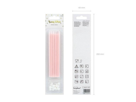 Świeczki urodzinowe, gładkie, różowe, 14 cm, 12 szt.