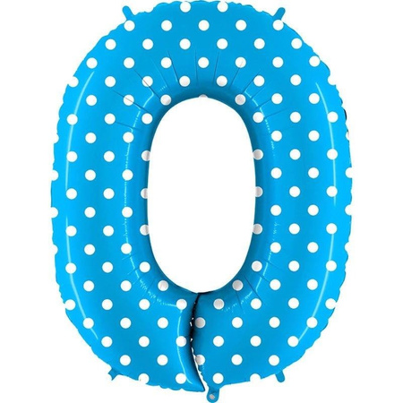 The foil balloon Number 0 Turquoise Blue dotted - 102 cm Grabo