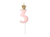 Birthday candle 3 with crown, bright pink