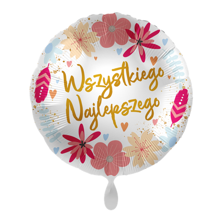 Runder Folienballon, Happy Birthday Blumen 43cm