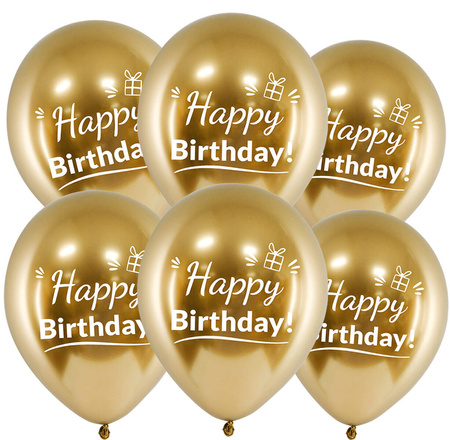 Latex balloons Chrome Happy Birthday, golden, 30 cm, 50 pcs.