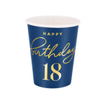Happy Birthday cups 18, navy blue 220ml 6 pcs.