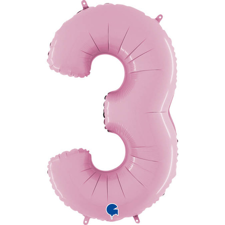 Balon Foliowy Cyfra 3 Różowa Pastel Pink, 66 cm Grabo