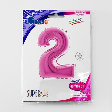 The foil balloon number 2 Fuchsia Purple - 102 cm Grabo