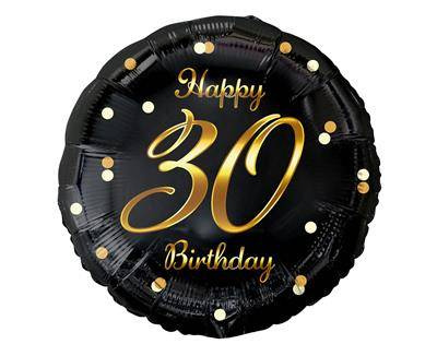 Foil balloon Happy 30 Birthday, black golden print, 46 cm