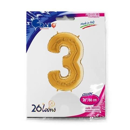 The foil balloon numeral 3, Golden, 66 cm Grabo