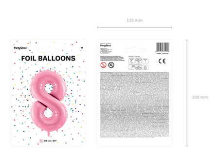 The number 8 Foil balloon, 86cm pink