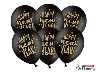 Balloons 30cm, Happy New Year, Black Pastel (1, Op. / 6 pcs.)