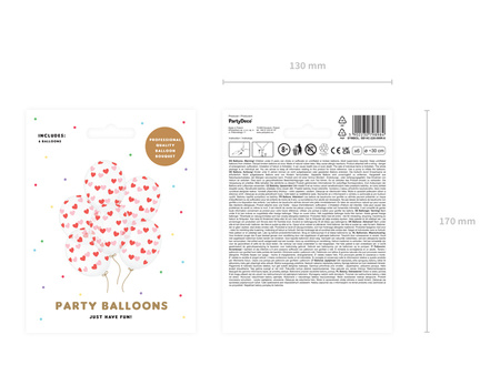 Balony Przezroczyste w czerwone Serduszka 30cm, 50 szt.