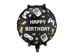 Foil balloon Black Happy Birthday gaming motif 35cm