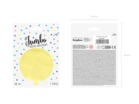 Balon lateksowy Gigant, Żółty, Pastel Light Yellow, 60 cm, 1 szt.