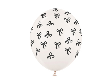 Ballon mit schwarzen Schleifen, Pastell Off-White, 6 cm, 50 Stk.
