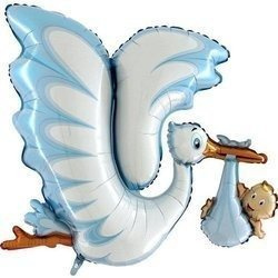 Folienballon - Blau, Storch, Babyparty, Baby Shower, 135 cm