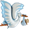 Folienballon - Blau, Storch, Babyparty, Baby Shower, 135 cm