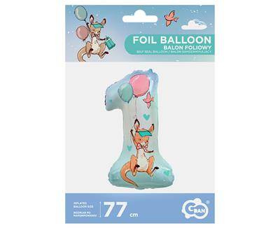 Folienballon, Nummer 1 Jährling, Känguru 77 cm