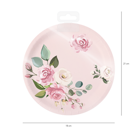 Papier-Rosa-Pappteller in Blumen, 6 Stück