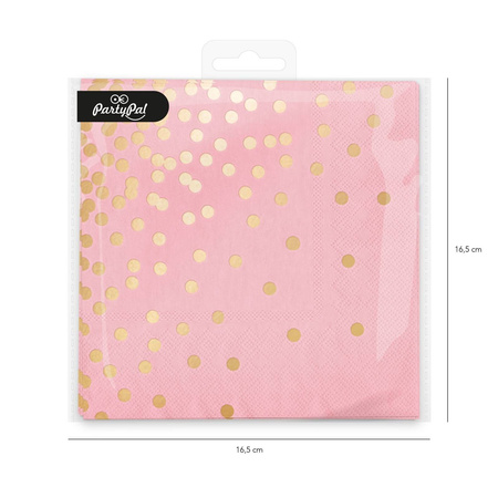 Pink napkins with golden dots 33x33cm, 10 pcs.