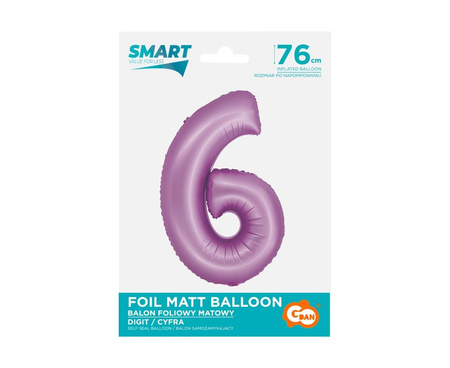 Number 6 foil balloon, violet, matte Smart, 76cm