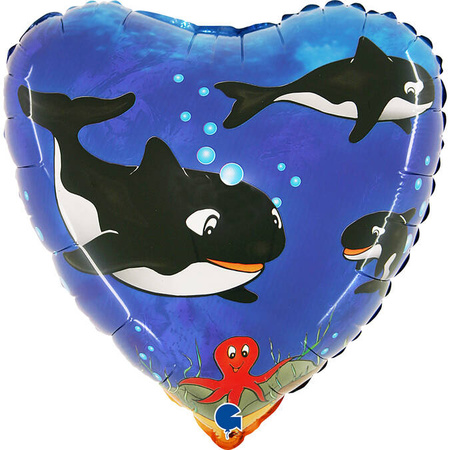 Heart-Shaped Foil Balloon with whales - 46 cm Grabo
