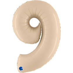 Foil Balloon Number 9, Cream Satin 66cm Grabo