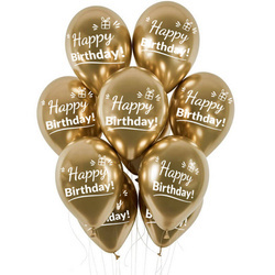 Latex balloons Chrome Happy Birthday, golden, 30 cm, 50 pcs.